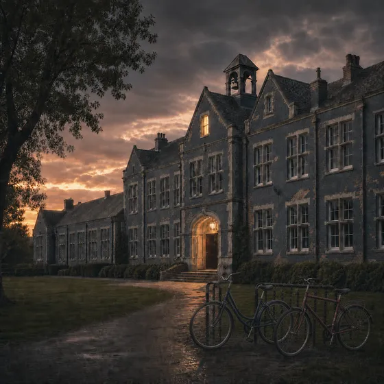 Arcadian Kids, a blue manor at dusk